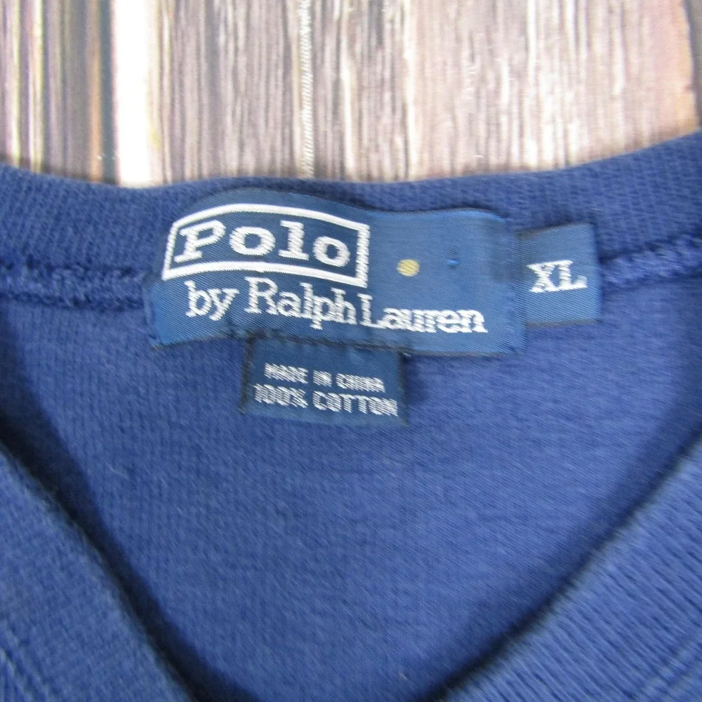 Polo Ralph Lauren Sweater Mens XL Navy Blue V Neck Pullover Red Pony Logo Cotton